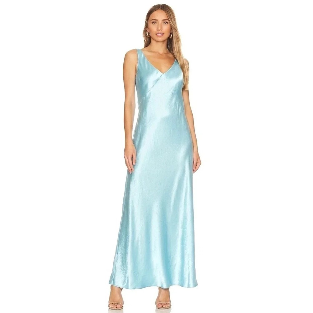 NEW Vince Satin V-Neck Maxi in Light Lagoon Blue Sleeveless Slip Dress Size S
